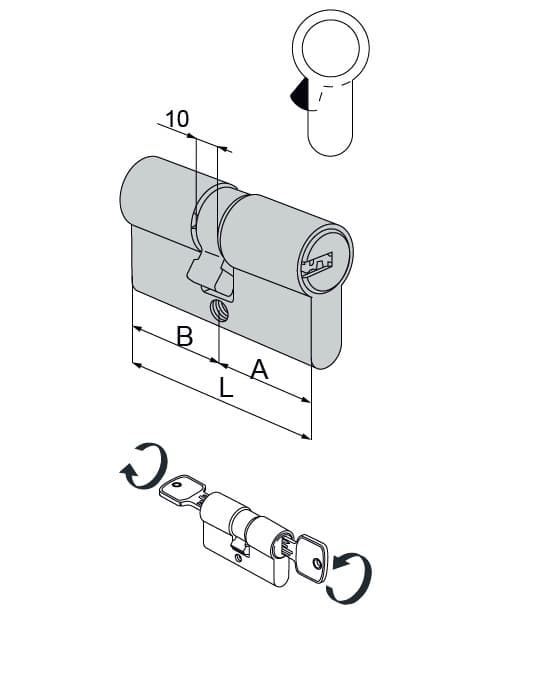Cilindro Cisa AsixP8 doble embrague, niquel, leva larga, llave de puntos - Imagen 2